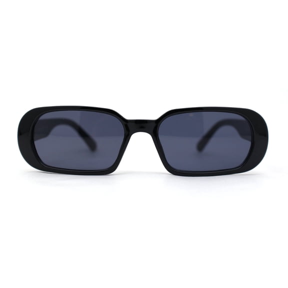 Womens Mod Oval Retro Narrow Rectangle Plastic Sunglasses All Black