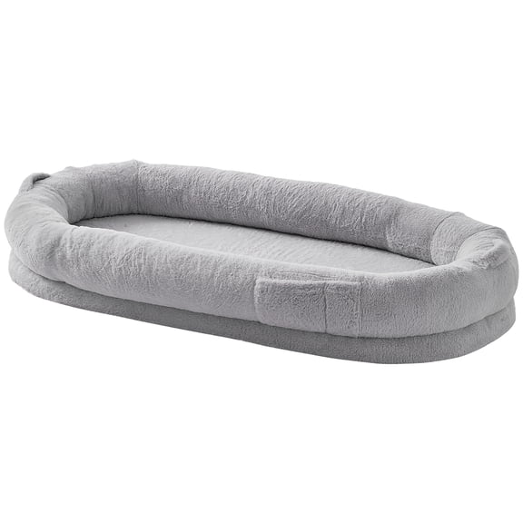 KFFKFF Human-Sized Pet Lounger, 67.7"x35"x9.8", Adult Pet Bed with Removable Faux Rabbit Fur, Egg Crate Foam, Pocket for Toys, Spacious Pet Sofa, Light Grey