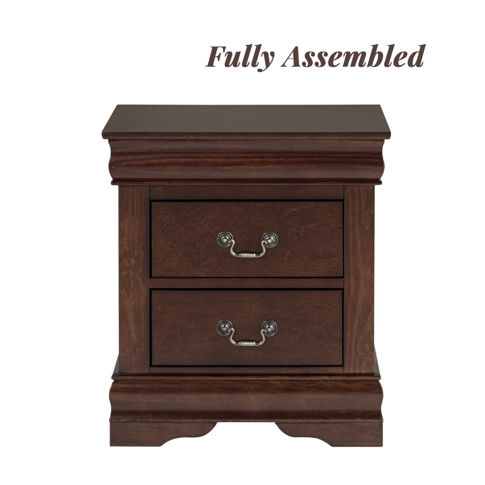 Fully Assembled Nightstand with 2 Drawers Solid Wood End Table Traditional Style Bedroom Funiture 1PC