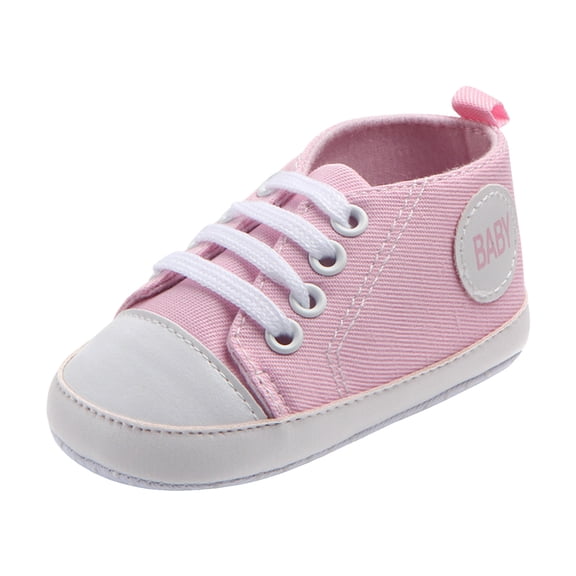 Quealent Unisex Baby Girls Boys Shoes Soft Sole Canvas First Walkers High Top Anti-Slip Sneakers Pink for Size 4.5