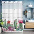 thumbnail image 6 of No Hook Shower Curtain with Snap in Liner, Watercolor Cactus Pink Flowers Waterproof Bath Curtain Double Layers with See Through Top Window, Vintage Wood Grain Hotel Shower Curtains 72x84in, 6 of 9