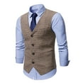 thumbnail image 2 of IROINNID Men's Sleeveless V-Neck Short Vest Stripes Waistcoat Comfy Four Seasons Fit Suit Vest, 2 of 9