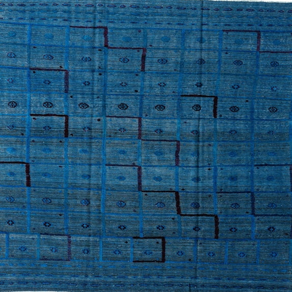 Ahgly Company Indoor Square Abstract Bright Navy Blue Abstract Area Rugs, 6' Square