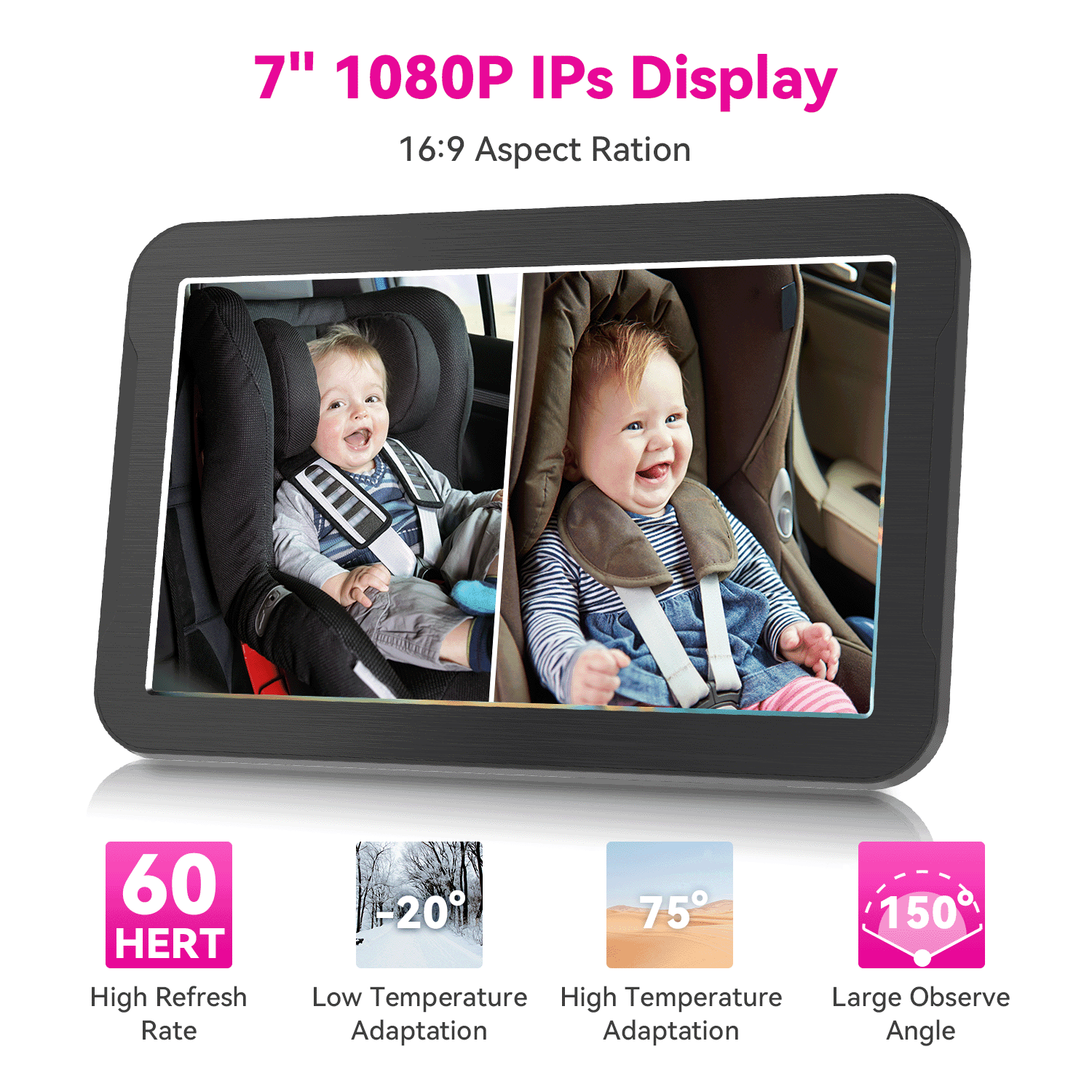 MHCABSR Baby Car Surveillance System 7" HD Dual Camera with Split Screen Display