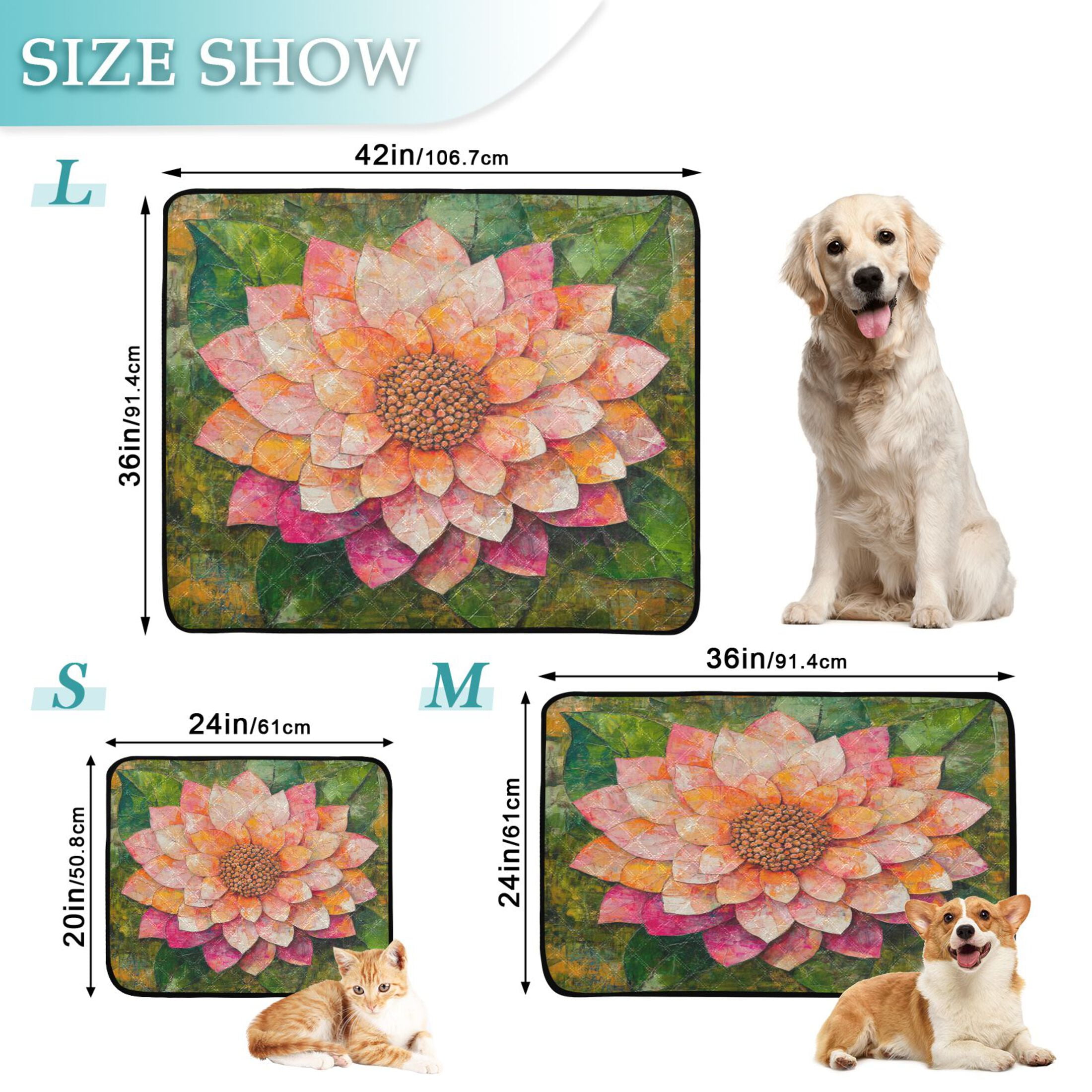 Qxltty King Flower Cat litter Pads Pet Set of 3 Diaper Mats Center Anti-leakage Layer Absorbent Soft and Comfortable