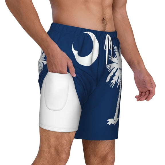 Mens South Carolina Flag Swimming Trunks with Compression Liner Beach Quick Dry Swim Shorts