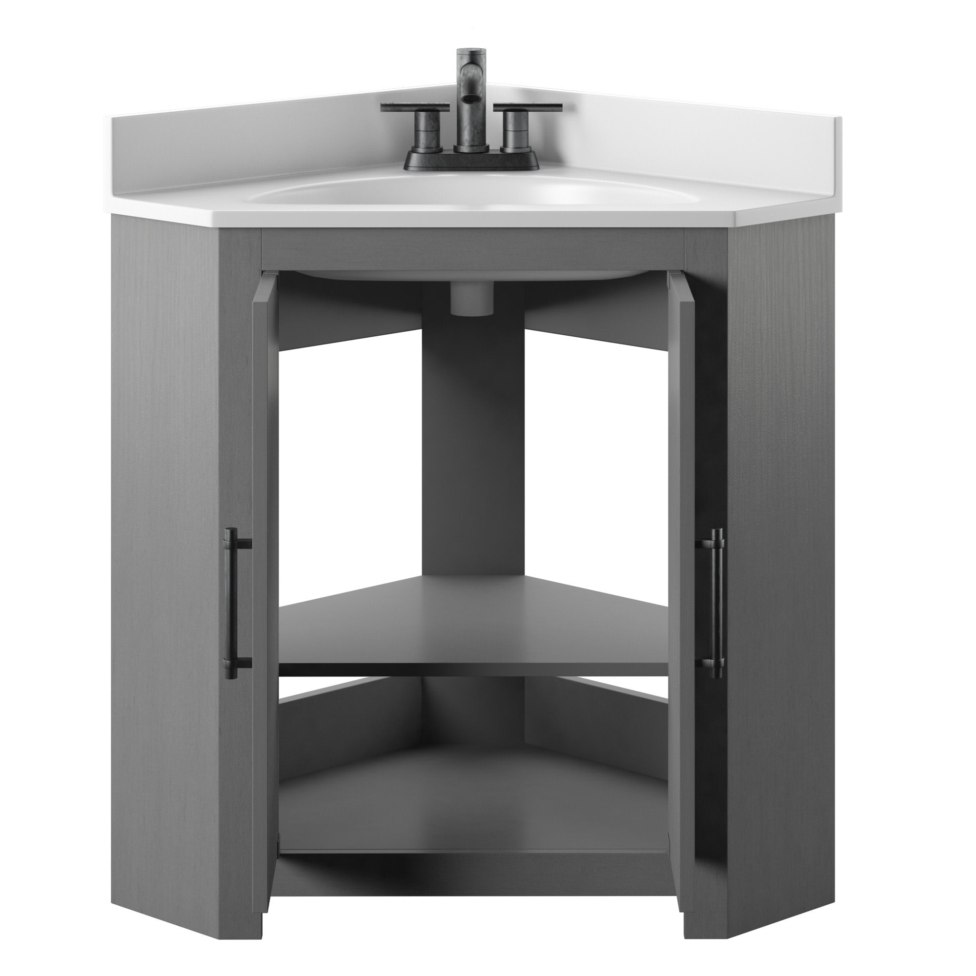 Twin Star Home Corner Bathroom Vanity, Antique Gray