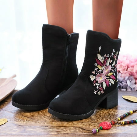 

Embroidery Boots Fashion High Heels Women Tassel Flowers Shoes Ankle Boots Boots Women Women s Boots