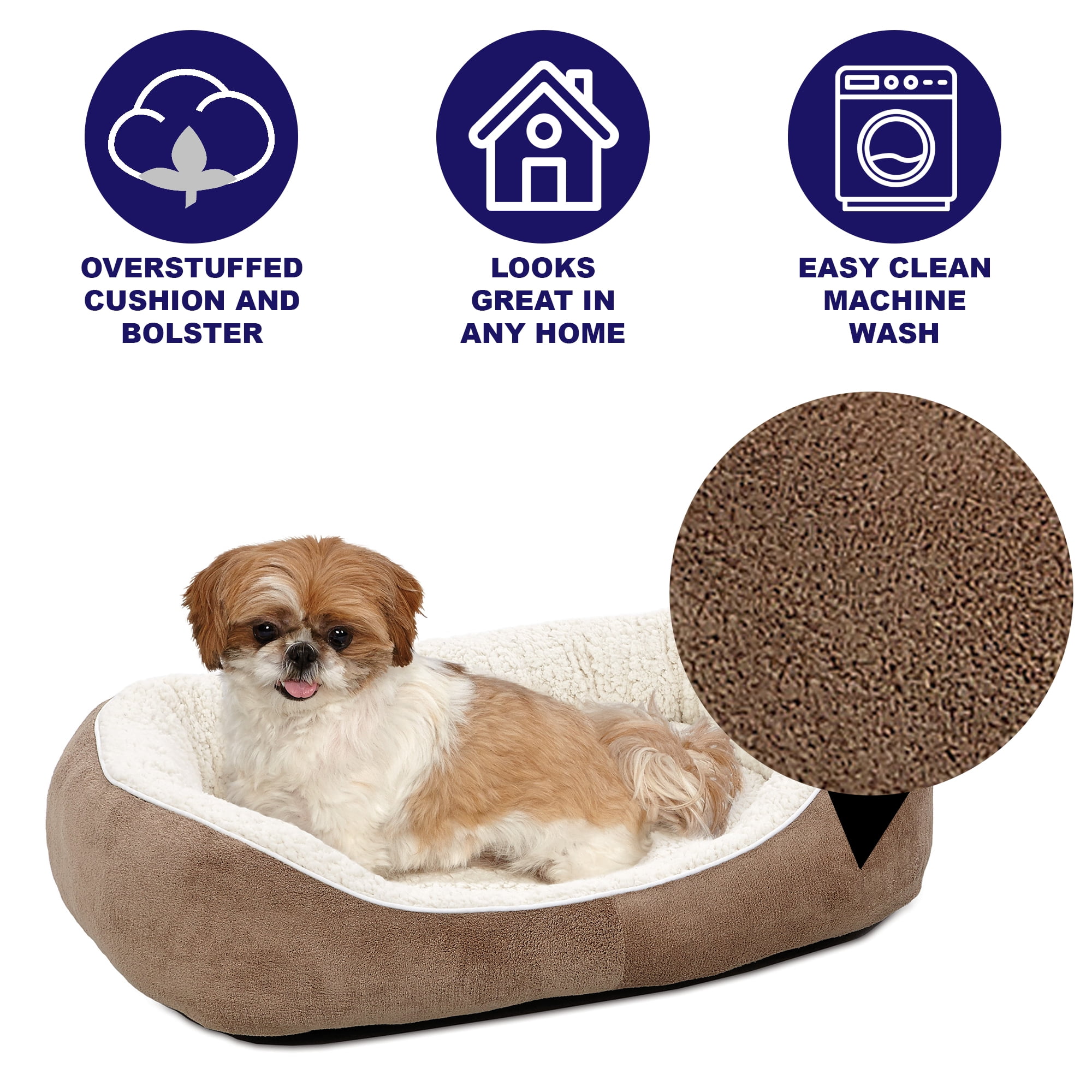 Quiet Time Cuddle Large Dog Bed Extra Thick Cushioned, Brown
