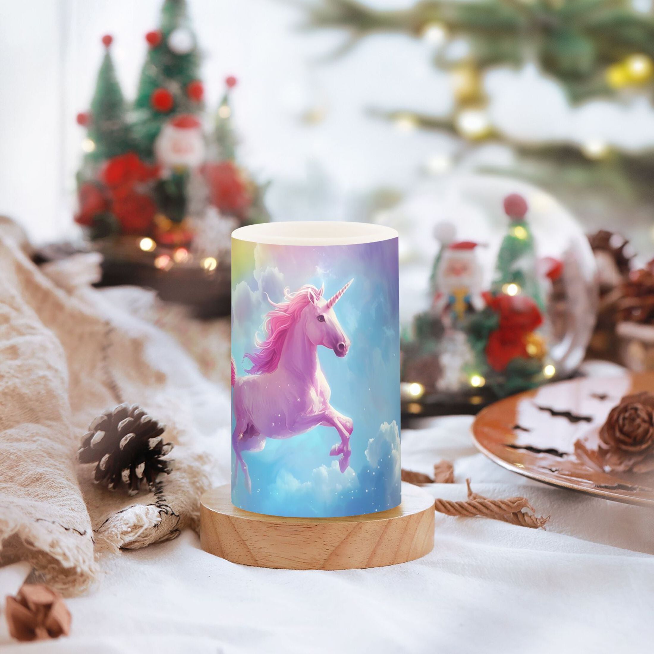 Pink Unicorn and Rainbow Flameless Candles&nbsp;LED Lights Battery Operated Candles with Remote and Timers Flicker Lights Votive Set of 2