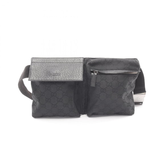 Pre-Owned Gucci GG Canvas Waist Bag, Body Handbag, Leather, Men's & Women's, Black, 28566