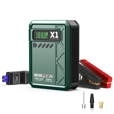YESPER  Jumper Box For Car Battery portable with Air Compressor， 150Psi Digital Tire Inflator portable and cordless ,2000A Peak 12V Battery Jumper Pack for (Up to 10L Gas/8.0L Diesel Engines)