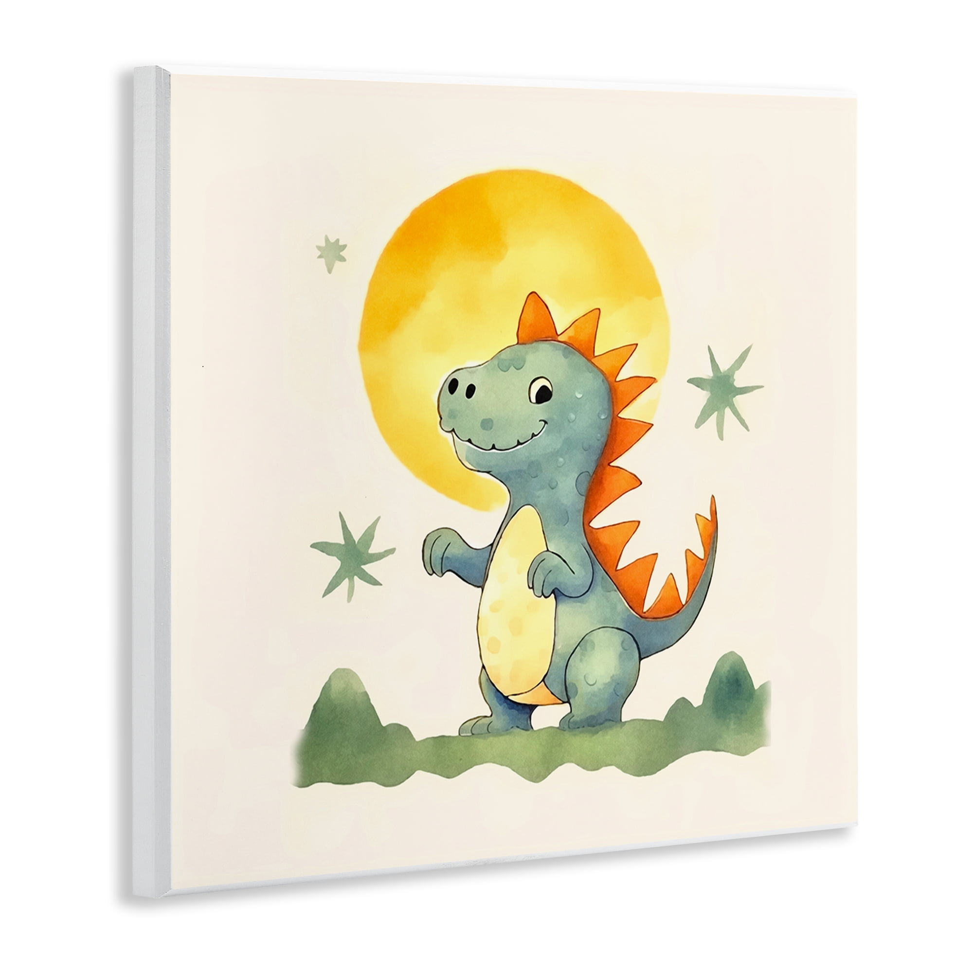 Stupell Industries Dino Under Moonlight Animals Painting Unframed Art Print Wall Art, 12 x 12