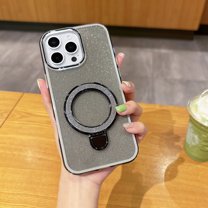 Magnetic Case for iPhone 16 Pro with Stand, Compatible with Magsafe Glitter Slim Back Shockpfoof Protective Soft Frame Cover with Bling Kickstand Girls Women for iPhone 16 Pro, Black