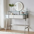 thumbnail image 6 of EUROCO 33.9" Makeup Vanity Desk with Mirror and Lights,Mirrored Vanity Table with 2 Big Drawers,Open Shelf,2 Makeup trays and Charging Station,Modern Big Vanity Set for Bedroom,Silver, 6 of 8