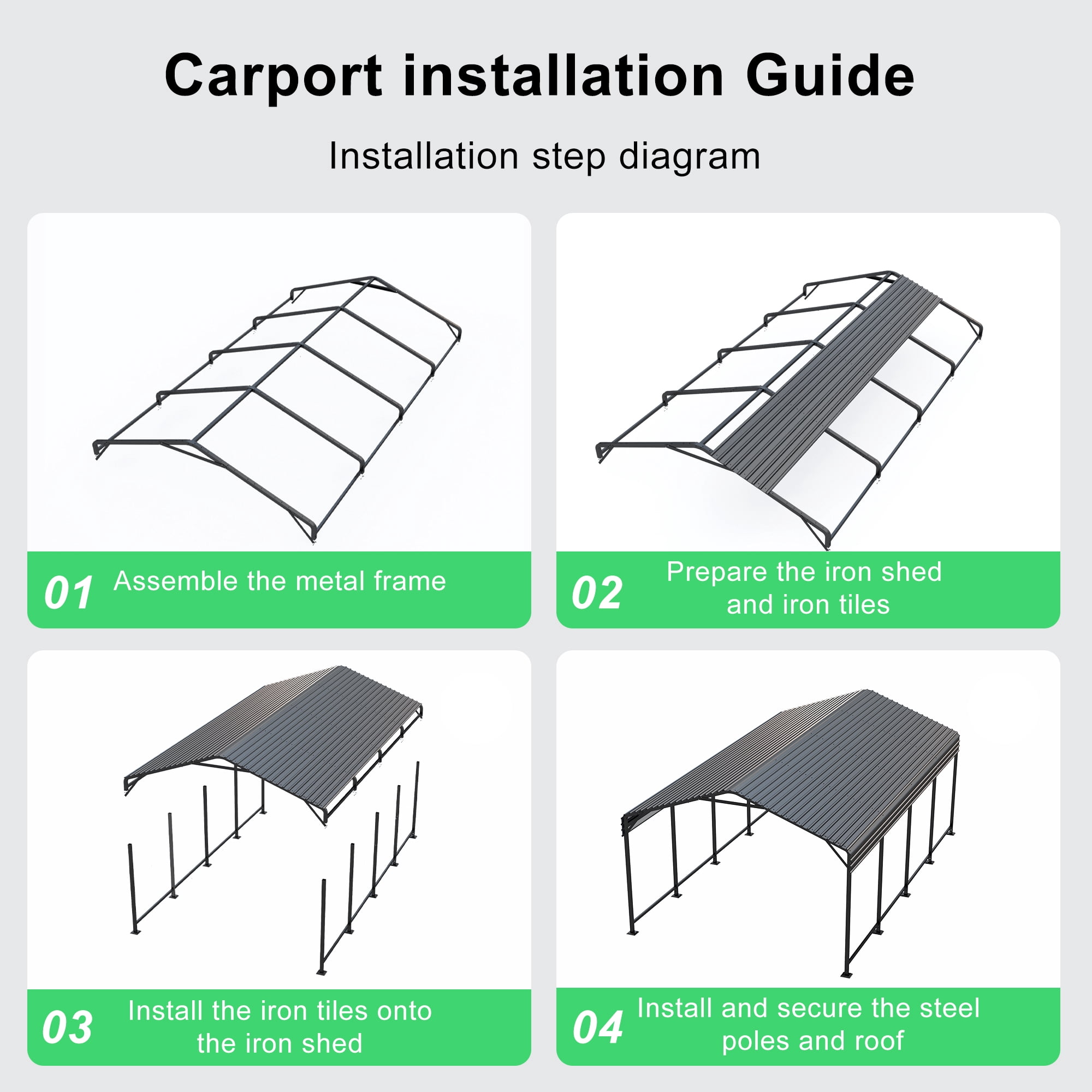 PABIMIA 12x20 FT Heavy-Duty Galvanized Steel Carport, Outdoor Metal Shelter for Cars, Trucks & Boats, Black