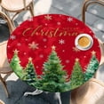 thumbnail image 2 of Christmas Tree Round Tablecloth, Fitted Table Cover with Elastic for 55"-60" Round Tables, Winter Snowflakes Xmas Pine Tree Red Table Cloth Outdoor Indoor Dinning Party Waterproof Tablecloths, 2 of 7