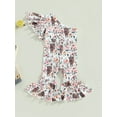 thumbnail image 2 of Coduop Kids Girls Bodysuit Jumpsuit Ruffles Fly Sleeve One Shoulder Cow Flowers Printed Playsuit, 2 of 7
