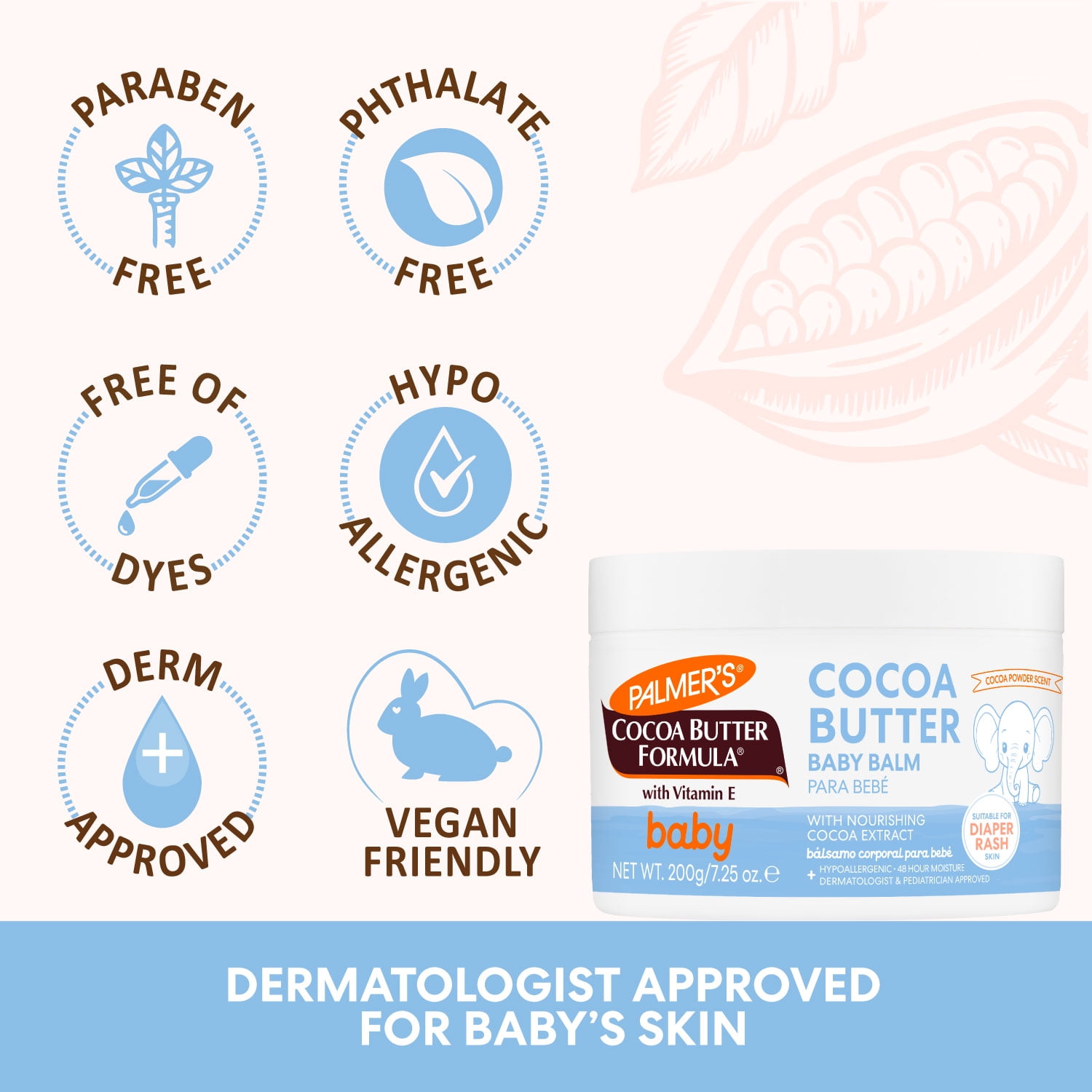 (2 pack) Palmer's Baby Cocoa Butter Formula Hydrating Baby Balm, Vitamin E & Cocoa Extract, 7.25 oz