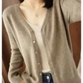 thumbnail image 4 of V-Neck Mid-Length Thin Sweater Cardigan Pure Color Spring Summer Breathable Stretchable Open Front Knitted Vest Women's Fashion, 4 of 5