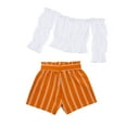 thumbnail image 3 of Honganda Girl's Two-piece Suit, Long Sleeve Off Shoulder Tops and Stripe Shorts, 3 of 8