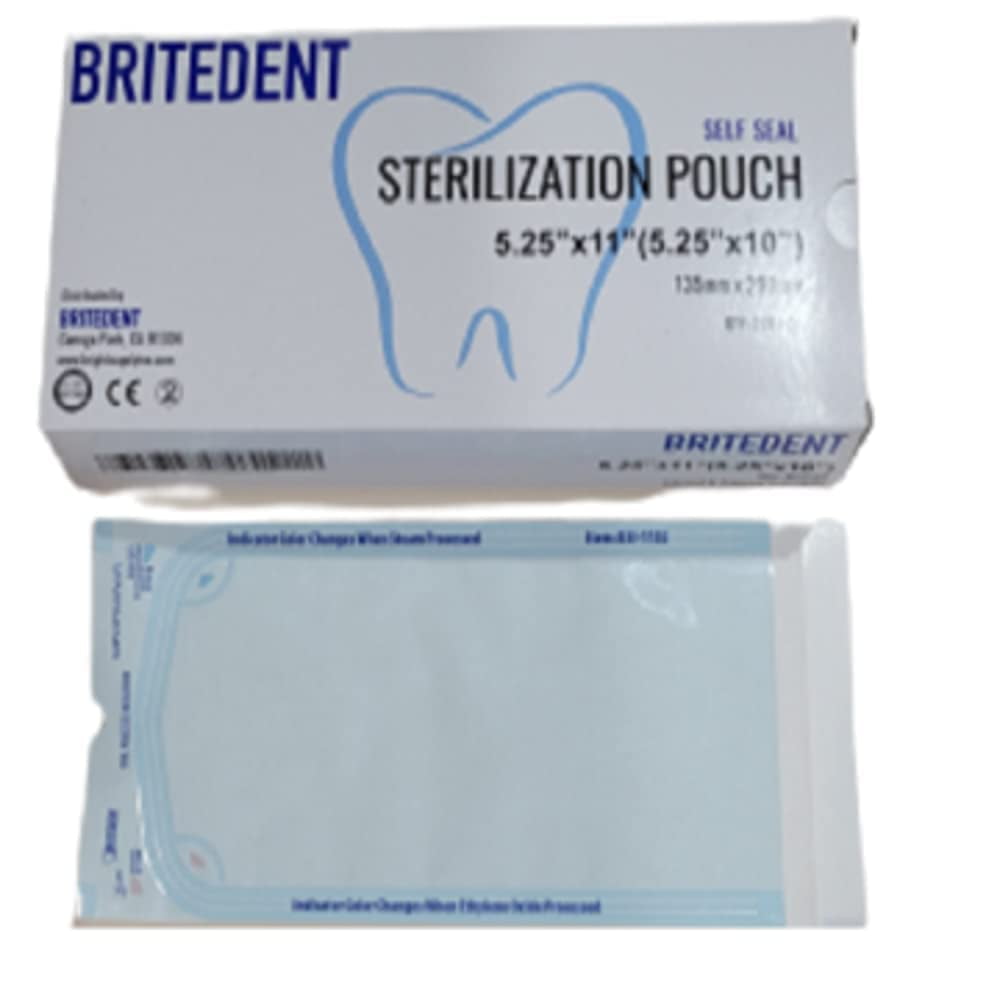 BRITEDENT Self Sealing Sterilization Pouches 5.25”in x 10”in 2000 Easy Open Autoclave Sterilizer Bags for Dental and Medical Tools Triple Check Technology to Confirm Sterilization