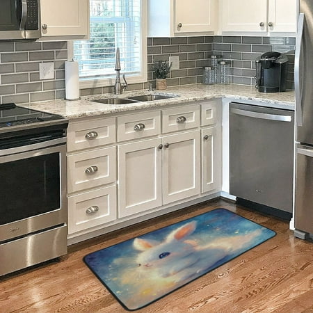 

Long Floor Mat 39x20Inch Kitchen Mat Bathroom Mat Living Room Mat Bedroom Mat Absorbent Delicate Fabric No Ball Do Not Fade Blue-eyed Rabbit