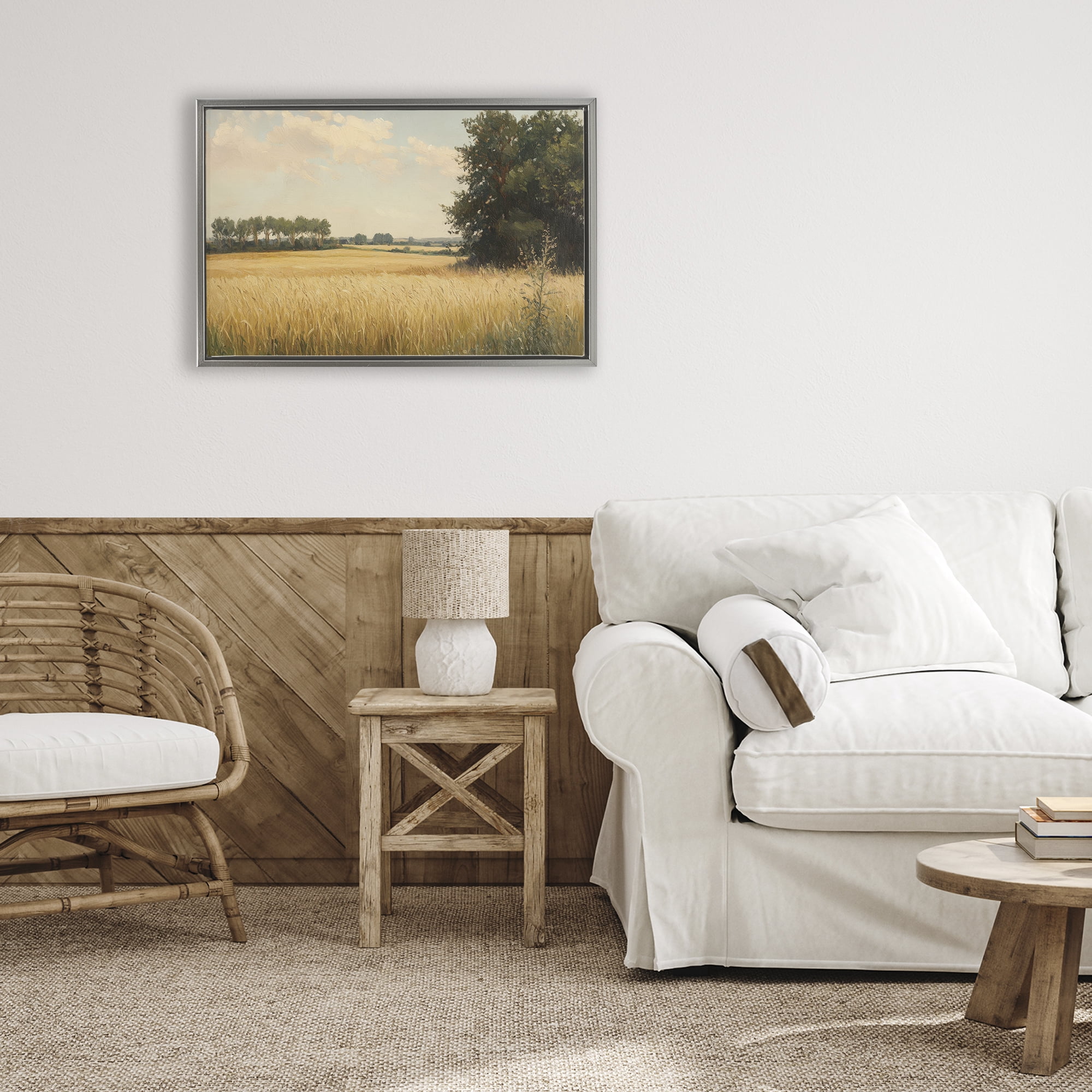 Stupell Industries Where The Wheat Grows Gray Framed Floater Canvas Wall Art, design by Petal Prints Design