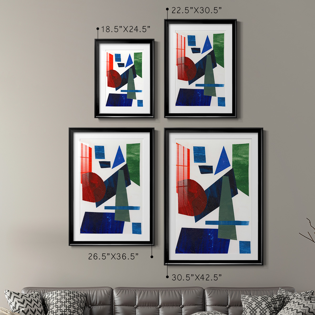 Wexford Home Colorful Shapes III Premium Framed Print, 22.5" x 30.5" - Ready to Hang, Black (Set of 2)