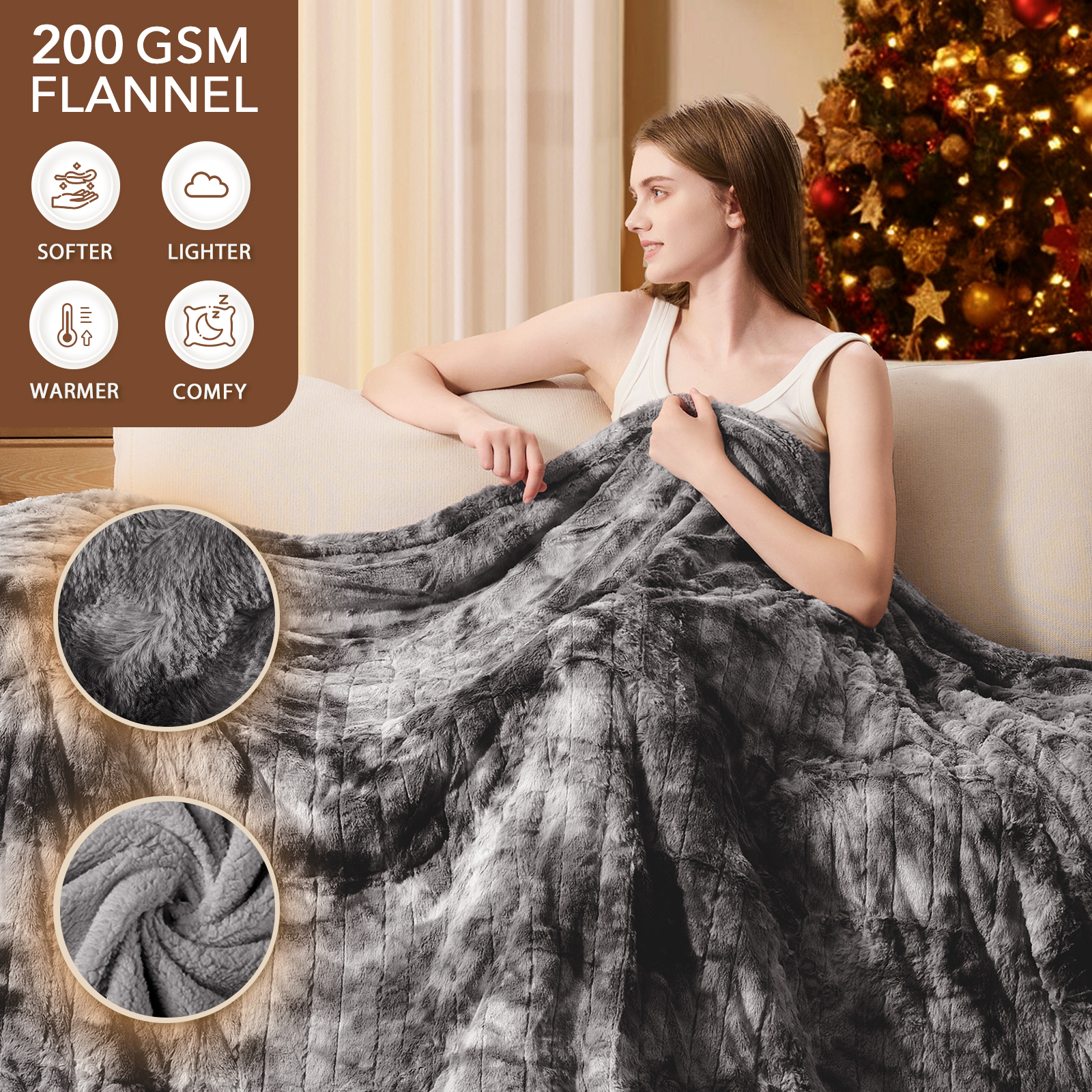 Electric Heated Throw Blanket 50"x60",Luxury Grey Faux Fur Electric Blanket,Fast Heating Soft Fluffy Thick Electric Blanket with 5 Heating Levels & 10H Auto Off