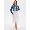 thumbnail image 3 of DARING DIVA Women's Collarless Button Down Long Sleeve Denim Jacket M Blue, 3 of 7