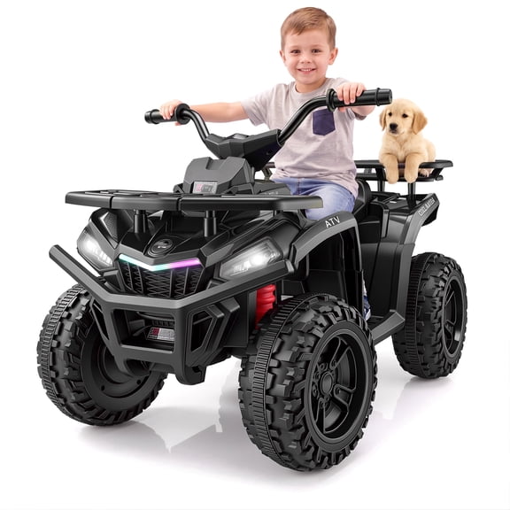 Funcid 24V Kids ATV, Ride on Toys for Toddlers with 2 Speeds, 4 Wheeler Electric Car, Ride on Car with Storage Spaces, Spring Suspension, Bluetooth Music, LED Lights, Black
