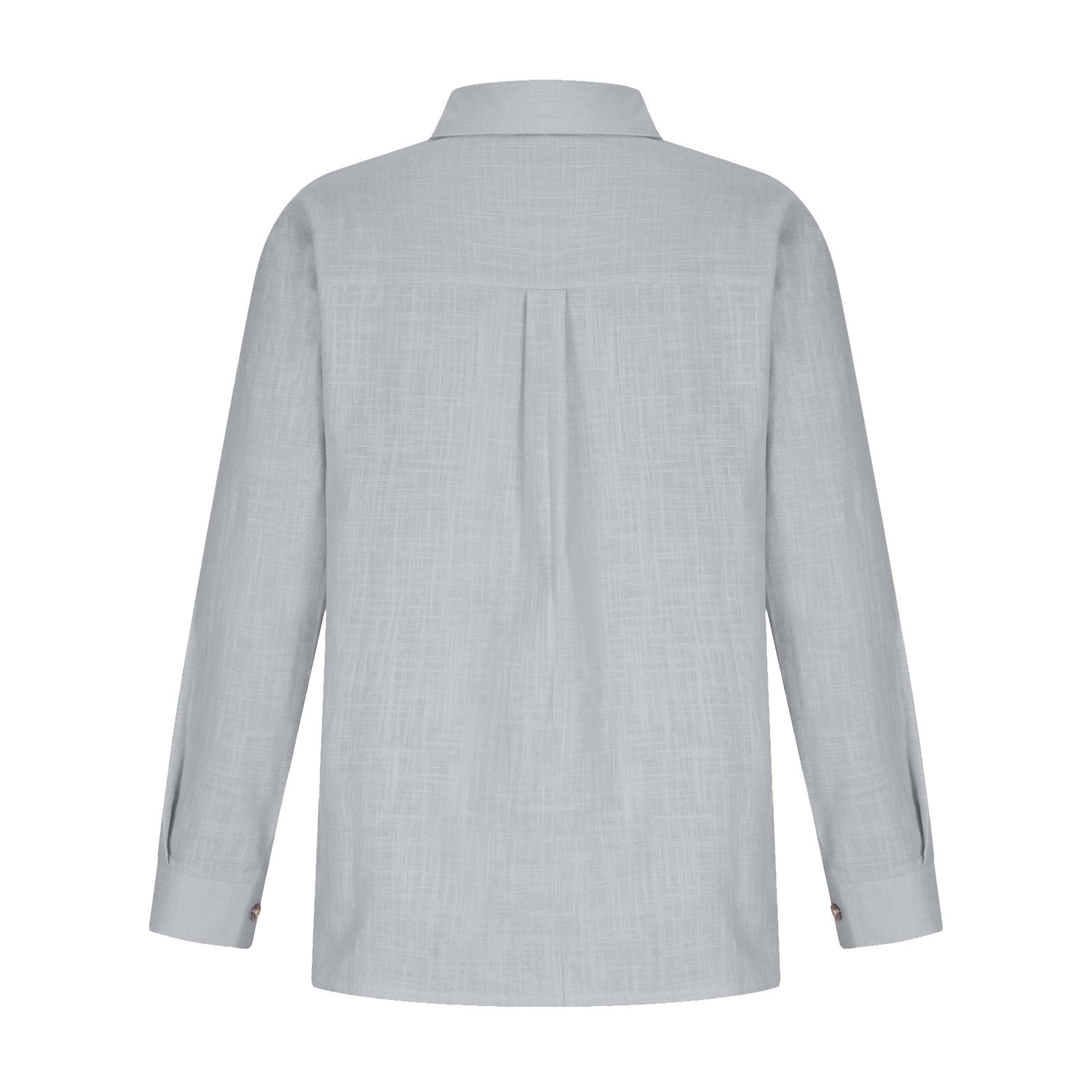 CFLVAEK Gauze Linen Cotton Shirts Women with 2 Pocket Dressy Collared Button Down Work Top Lightweight Three Quater Sleeve Plain Color Blouses for Office