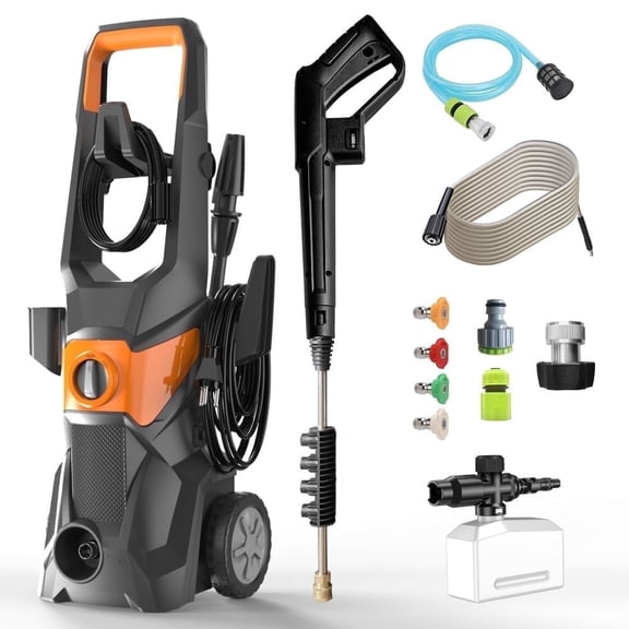 Electric Pressure Washer, 4200PSI Max 2.4 GPM Power Washer with 32 Ft Hose 32 Ft Power Cord, 4 Quick Connect Nozzles, Foam Cannon, Suitable for Clean Cars, Patios, Driveways, Fences, Pool