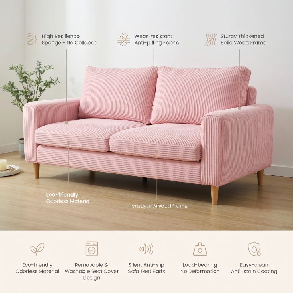Hommoo Bean Bag Sofa Chair Lazy Sofa Chair, Ultra Soft Lazy Sofa with Skin-friendly Corduroy Cover and Soft Sponge Filling, Pink