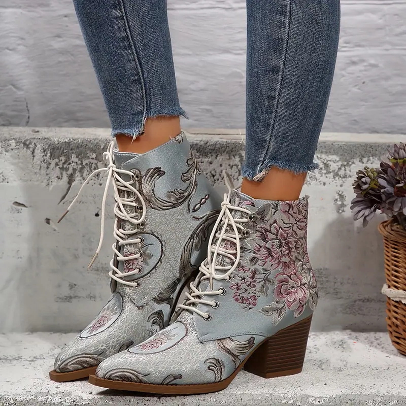 Bottines Imperméables à Bout Pointu Pour Femme - Talon Bas - Élégantes Avec Strass Brodés - Bottes Courtes