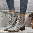 thumbnail image 2 of Women's Ethnic Embroidered Combat Boots Vintage Lace up Pointed Toe Chunky High Heel Short Dress Ankle Booties, 2 of 9