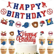 Happy Birthday Banner for Baseball Birthday Decorations, Sports Theme Birthday Party Supplies, Baseball Pennant Bunting Party Supplies for Boys