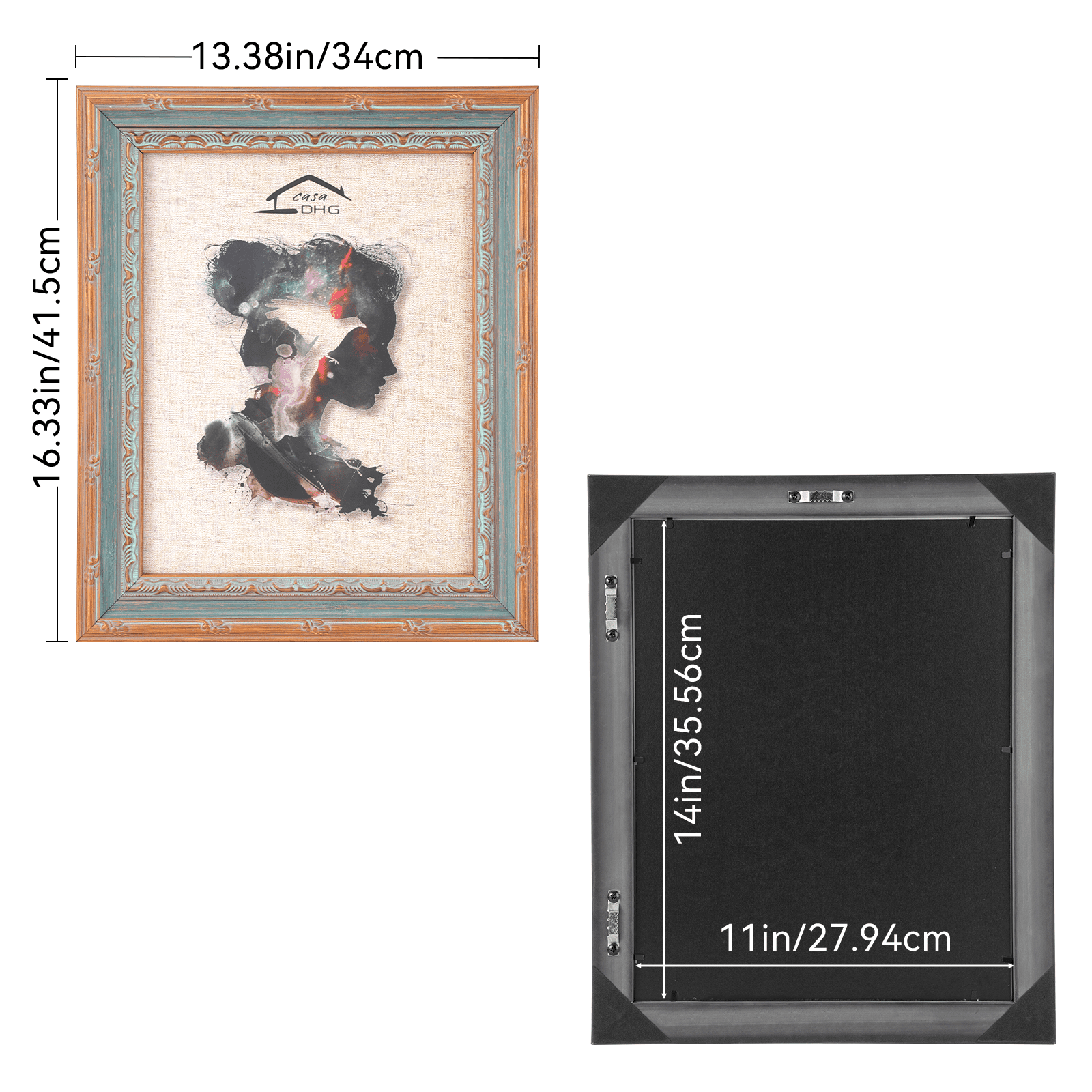 CasaDHG 11x14 Vintage Picture Frame with Glass, Antique Picture Frames, Retro Design 8 x 10 Vintage Frames for Home and Office, Home & Wedding Decor,Blue