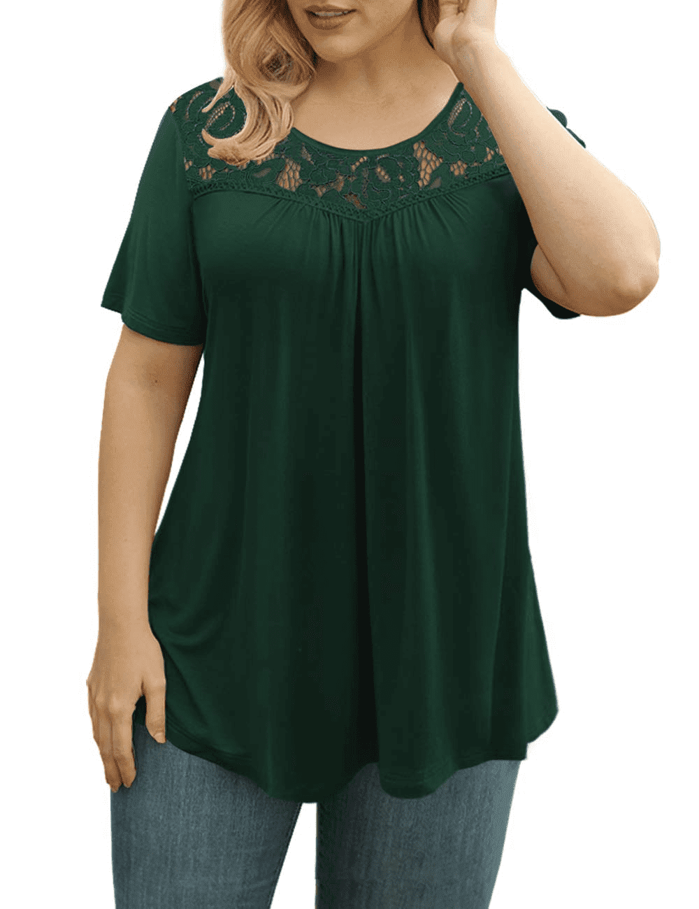 FOLUNSI Women's Plus Size Blouses Short Sleeve Shirts Lace Pleated ...
