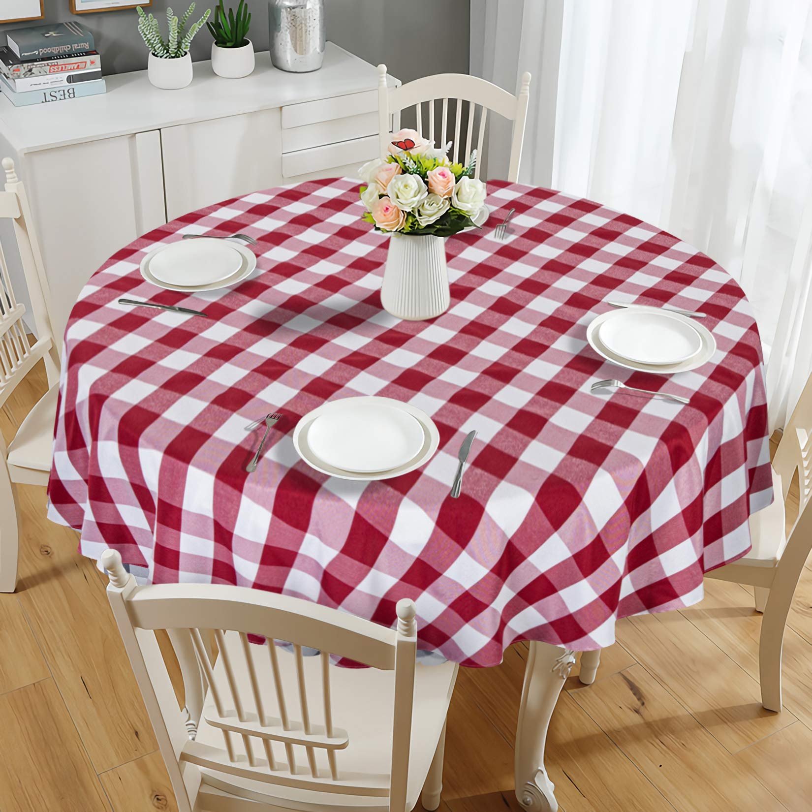 Round Tablecloth 70 Inch Buffalo Checkered Style Table Cloth Wrinkle