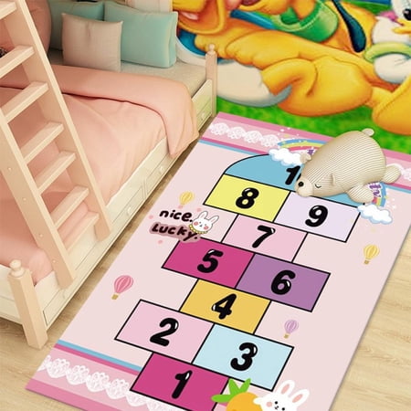 Hopscotch Kids Rug, Hop and Count Hopscotch Game Rug, Kid’s Fun & Educational Anti Slip Floor Play Mat for Bedroom, Nursery,31.5"*47.2"