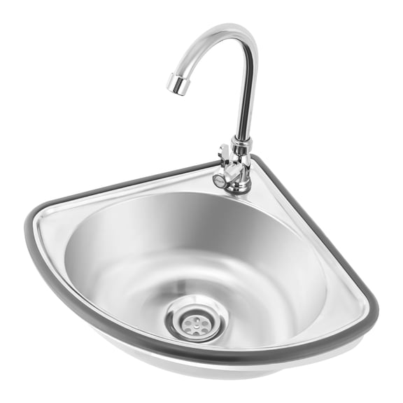 Stainless Steel Wall-Mounted Single Bowl Sink, Triangle Wash Basin Thick Small Sink Corner With Faucet And Drain Kit, For Kitchen Bathroom Lavatory Bar Laundry