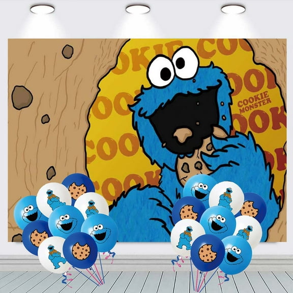 Cookie Monster Taspestry Poster Banner Backdrop Background Birthday Balloons Party Supplies Wall Decor