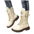 thumbnail image 5 of PFWOWB Girls Knee-High Combat Boots Lace-Up Buckle Strap Tall Boots with Side Zipper (White,11), 5 of 5