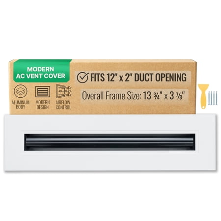 Fits 12x2 Duct Opening Modern AC Vent Cover Aluminum Linear Slot Diffuser Decorative Air Vent Cover Air Supply Grille for Ceiling Sidewall Floors White Out Dim: 13 3/4 X 3 7/8