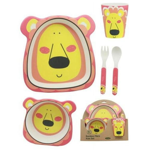 Ebros Lion 5 Piece Organic Bamboo Dinnerware Set For Kids Children Toddler Baby