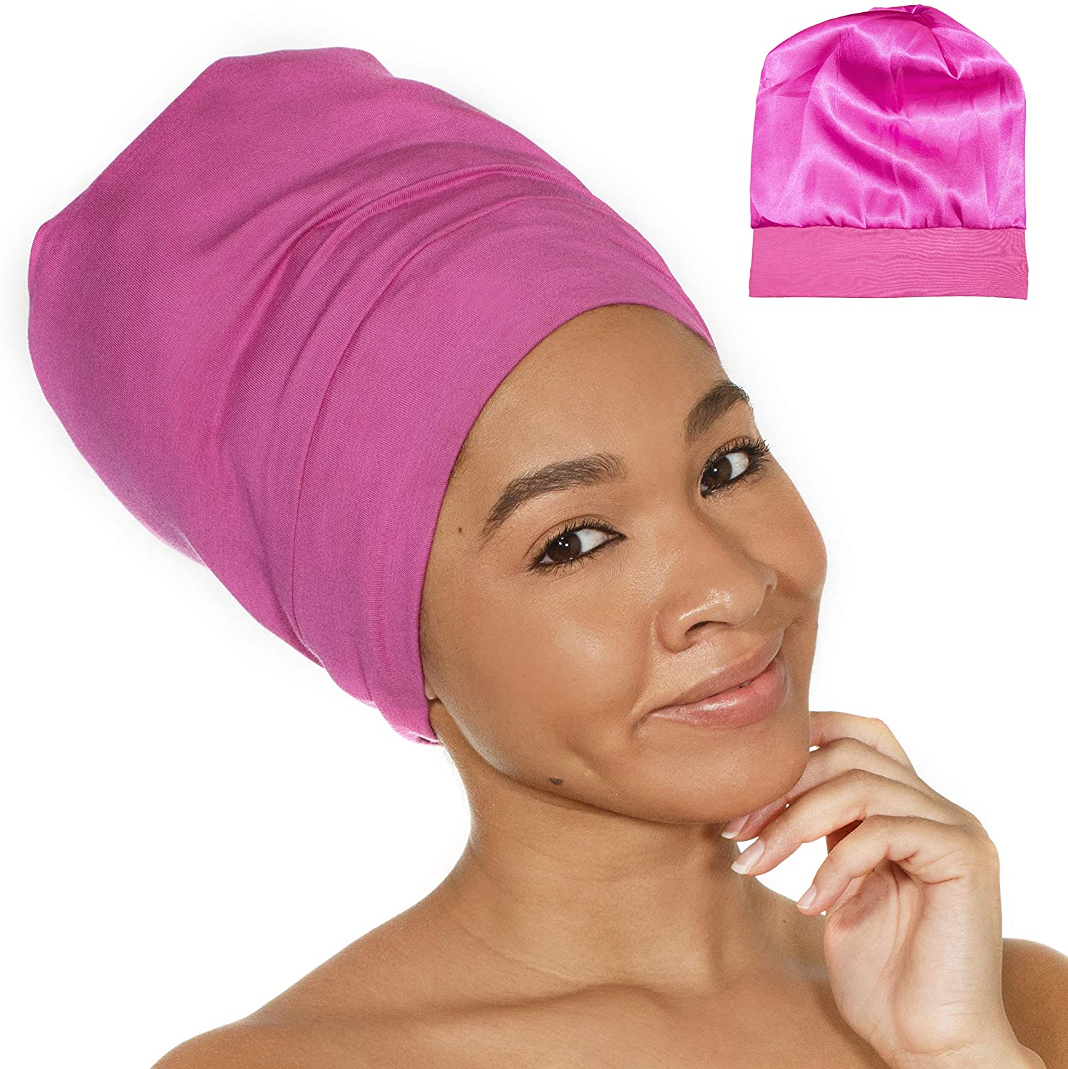 Satin Lined Sleep Cap Adjustable Bonnet 