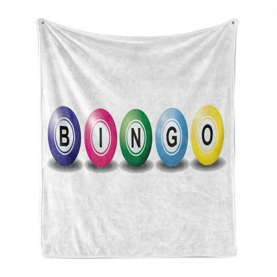 Bingo Soft Flannel Fleece Throw Blanket, 3D Style Bingo Balls with Different Colors Chance Luck Opportunity Theme, Cozy Plush for Indoor and Outdoor Use, 50" x 70", White and Multicolor, by Ambesonne