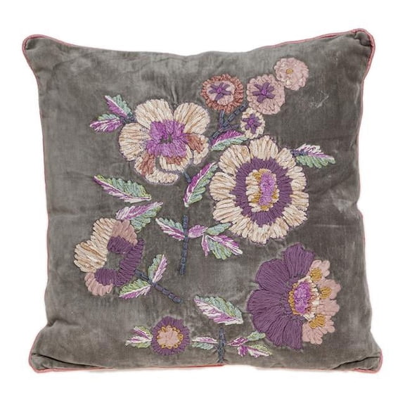 Parkland Collection Penelope 18x18" Floral Fabric Throw Pillow in Taupe Brown